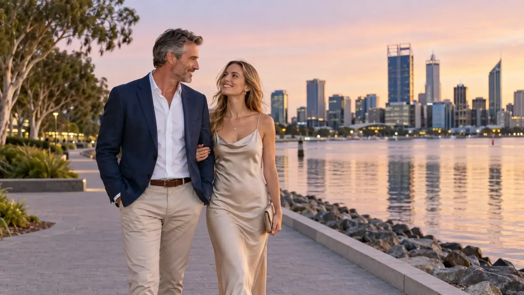 Perth dating couple enjoying dinner